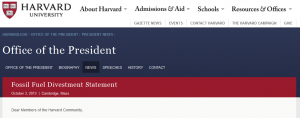 harvard president statement on divestment