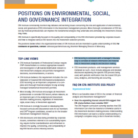 CFA Institute Positions on ESG integration – “Welcome back to the fight.  This time I know our side will win.”